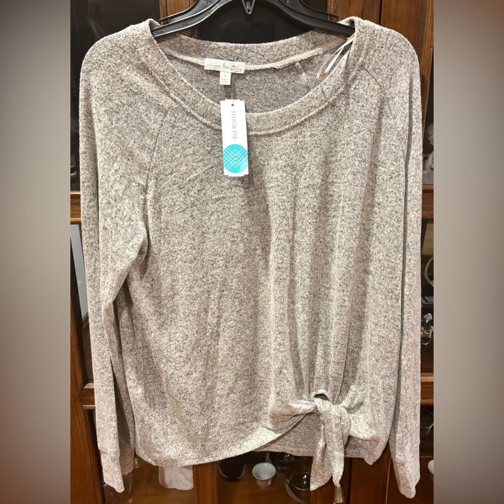 NWT Nine Britton Taupe Marled Tie-Front Top Size L